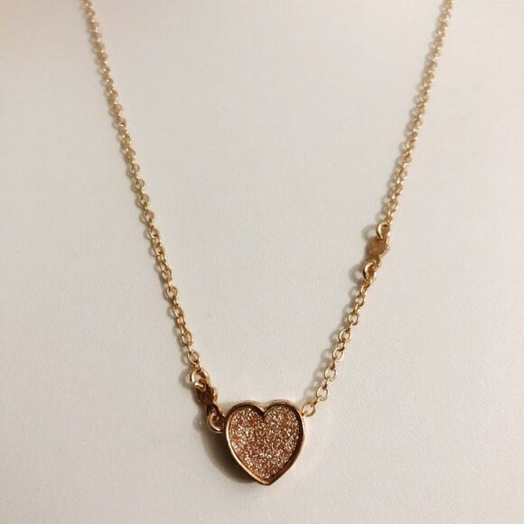 Druzy Heart Pendant Necklace Rose Gold Tone - Picture 3 of 9
